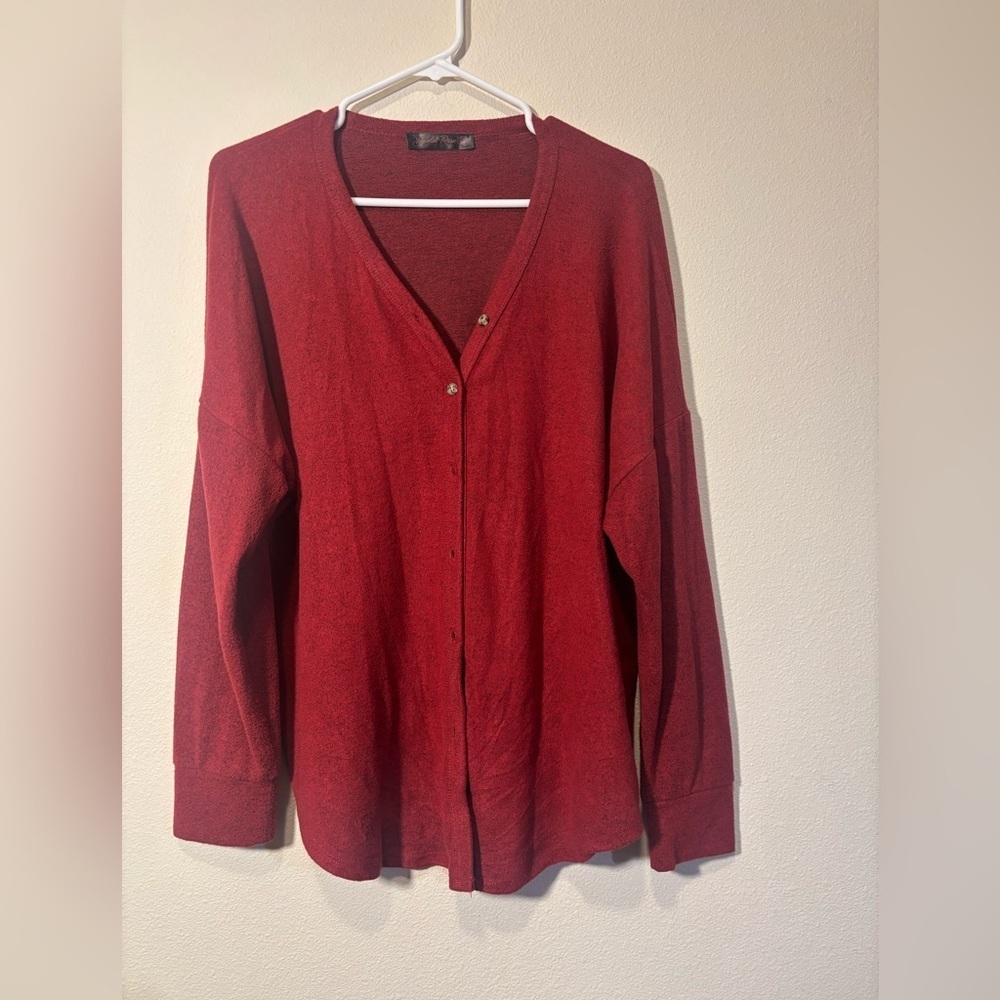 Sheila Rose Deep Red Women's Cardigan Sweater‎ size 2XL Bitton down front